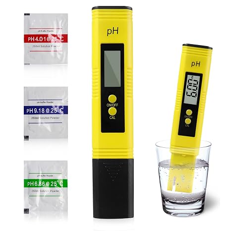 Digital pH Meter, 0.00-14.00 High Precision pH Pen, Digital Water Quality Tester Auto Calibration and Clear Display for Kitchen for Household Drinking Water Pool Aquariums Laboratory (Yellow)