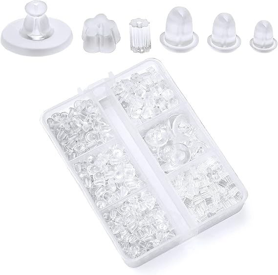 600pcs Silicone Earring Backs - 6 Styles Clear Rubber Earrings - Safety, Soft, Hypoallergenic, Stopper Back for Droopy Ears