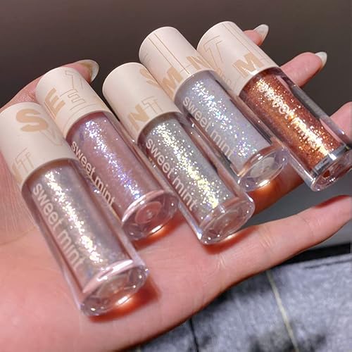 5Pcs Liquid Glitter Eyeshadow,Metallic Shimmer Waterproof Long Lasting Quick-Drying Sparkling Eye Glitter Makeup Cosmetic Glitter Liquid Eye Shadow for Women Girls