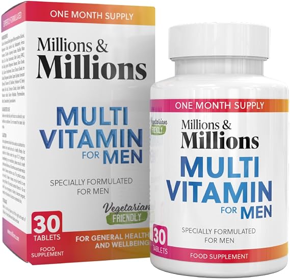Millions & Millions Multivitamin & Minerals Supplement for Men - 30 Easy to Swallow Tablets - General Health and Wellbeing Support - Vegetarian Friendly - 1 Month Supply