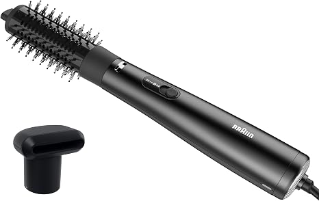 Braun Hot Air Brush AS4.2 Lightweight Hot Air Styler with Round Brush and Drying Attachment 1000W HTDC Motor with 3 Styling Levels IONTEC Technology Black Satin Finish with Chrome Accents BRAS420E