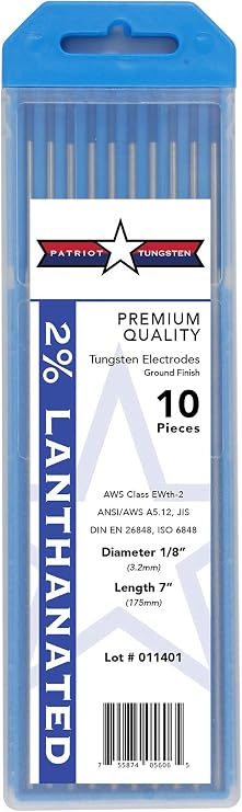 TIG Welding Electrodes 2% Lanthanated WL20 (EWLa-2) Blue 1/8" 10 Pack