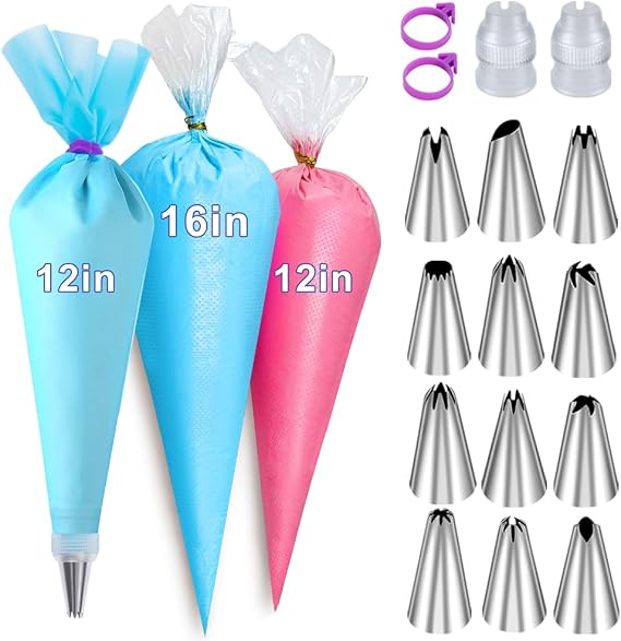 12Inch & 16Inch Piping Bags and Tips Set, Pastry Bags, Icing Bags Disposable for Cakes Decorating Kit Supplies