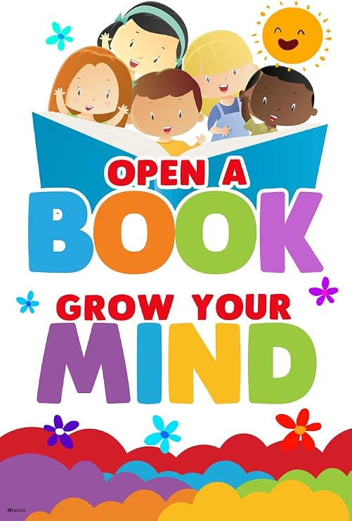 Reading Books Grow Your Mind Classroom Library Elementary School Rainbow Decor Cool Wall Art Print Poster 12x18