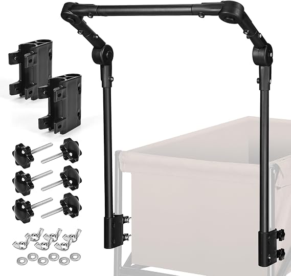 Universal Folding Wagon Push Handle Attachment for Camping Wagons/Strollers/Beach Carts,Upgraded Adjustable Wagon Handle Kit for Metal Round & Square Frame