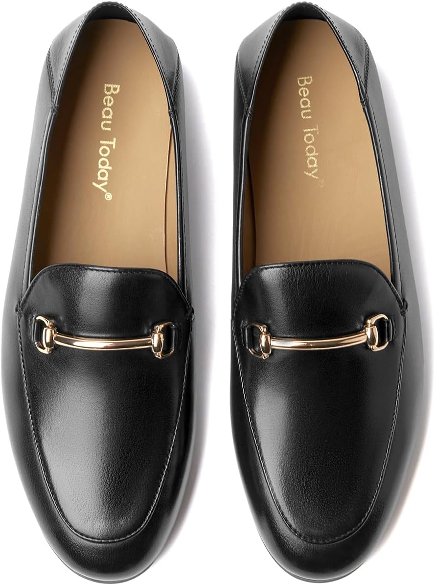 BEAU TODAY Loafers for Women Flats Shoes, Women’s Leather Penny Loafers, Comfortable Slip-on Business Casual Loafers Pointed Toe Non-Slip Office Work Trendy Ladies Flat Dress Shoes