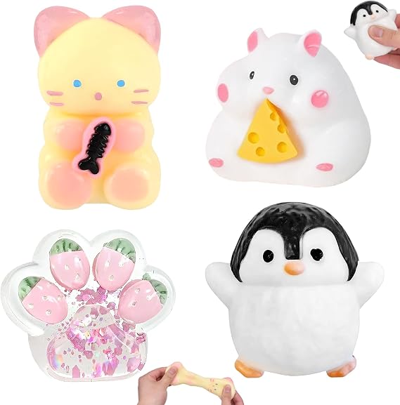 4 Pack Taba Stress Balls Set, Hamster Cat Paw Biscuit kitten Fidget Toys