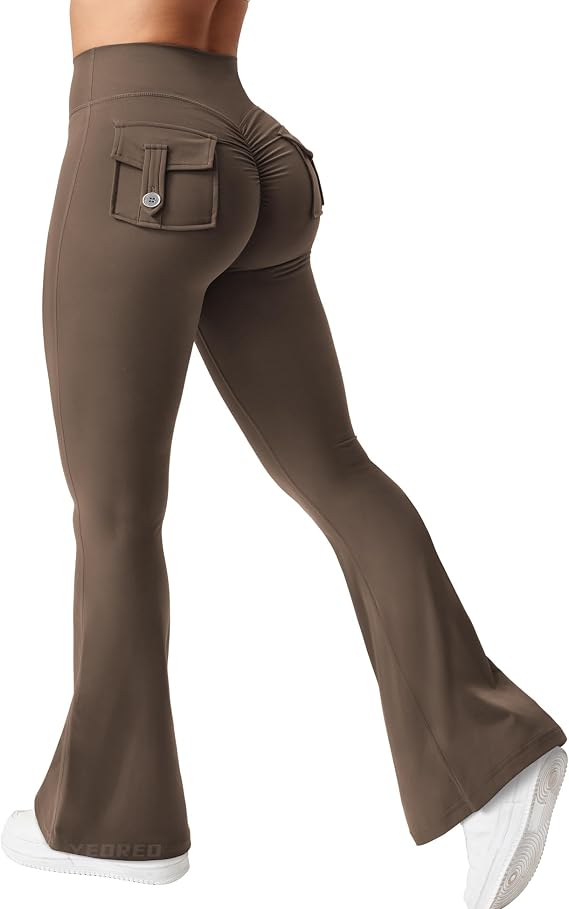 YEOREO CoreFlex Flare Leggings with Pockets for Women Scrunch Workout Pants