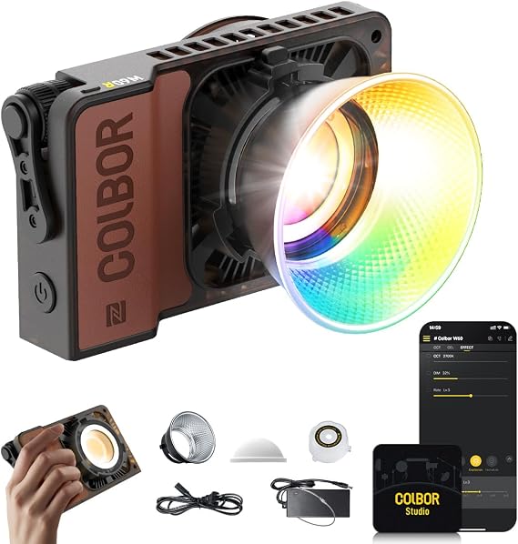 COLBOR W60R RGB Video Light, 60W 2700-6500K Full Color Pocket COB Continuous Output Lighting LED Studio Light CRI97+ TLCI98+ with APP Control for Photography