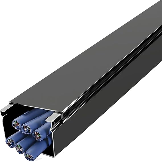 cable trunking Square Cable Channels to Hide Wires, Indoor Outdoor Black Silver Cable Raceway On-wall Cord Cover, Stainless Steel Ethernet Trunking Sleeve(Black,60x30mm-Hold 40 wire)