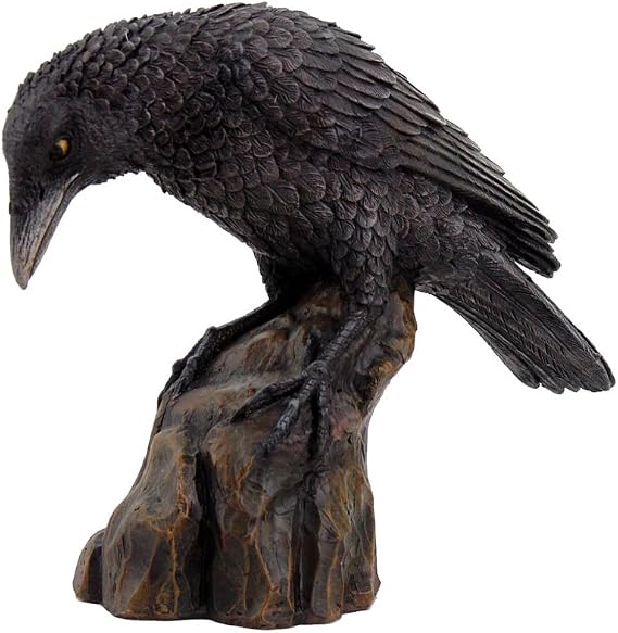 PTC Leaning Black Raven on Rocks Hand Painted Resin Statue Figurine