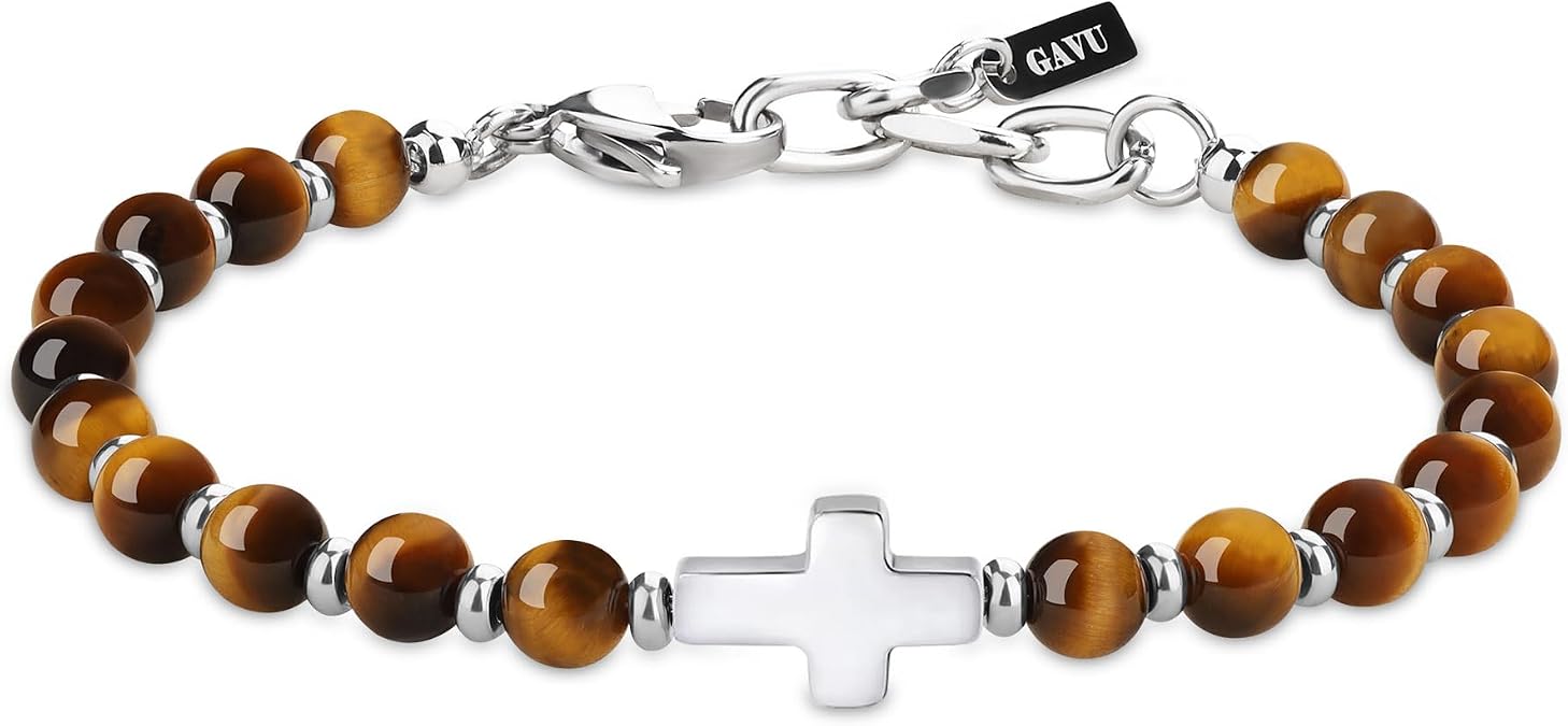 GAVU Mens Cross Bracelet, Beaded Bracelet for Men, Crystal Bracelet for Men