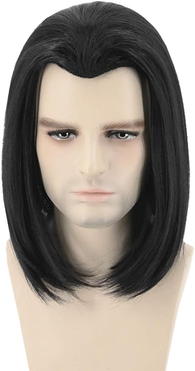 Topcosplay Mens Short Black Straight Wig Halloween Costume Fancy Dress Wigs