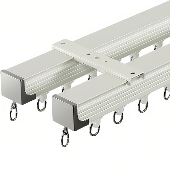 Curtain Double Track, Ceiling Curtain Track Sliding Track System, Aluminum Straight Curtain Rail Kits, Ceiling Or Wall Mounted(19.7FT/600CM)