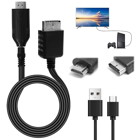 PS1/PS2 to HDMI Adapter Cable PS2 to HDMI Converter HD Multimedia Connection Link Connector Supports 720P/1080P Video Audio for PS1 PS2 Game Consoles TV Monitor Projector HDTV