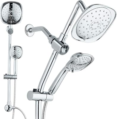 Hotel Spa - 7-Inch Rainfall Combo with Slide Bar, 48-Setting Shower Heads, 5 Foot Stainless Steel Hose, Chrome Finish