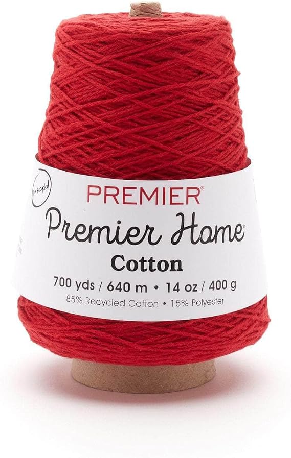 Premier Yarns Home Cotton Cone Yarn, Ideal Knitting and Crochet Supplies, Made of Recycled Cotton and Polyester, Cranberry, 700 yards