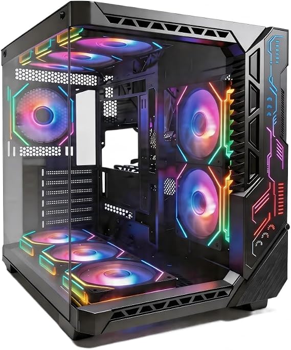 ATX Mid Tower PC Game Case with 9 ARGB Fan Control Remote Control Support 360mm Radiator Tempered Glass Front/Side Panel Mid Tower ATX Computer Case