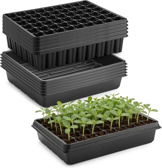 RooTrimmer 5 Pack Seedling Starter Trays No Holes and 5 Pack 54 Cell Seed Starter Trays Extra Deep 2.8" - Heavy Duty Plastic Nursery Trays for Seed Germination & Plant Propagation (5 Sets)