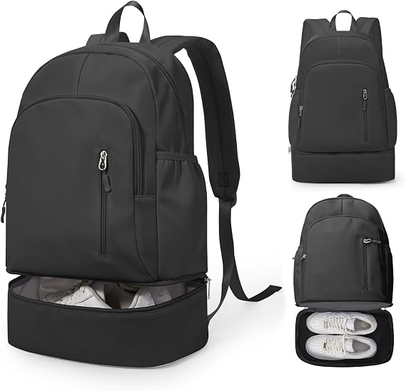 Gym Backpack for Women Men,Lightweight Gym Bag with Shoes Compartment & Wet Pocket, Waterproof Backpack swimming bag Sports Travel Casual Daypack,Black