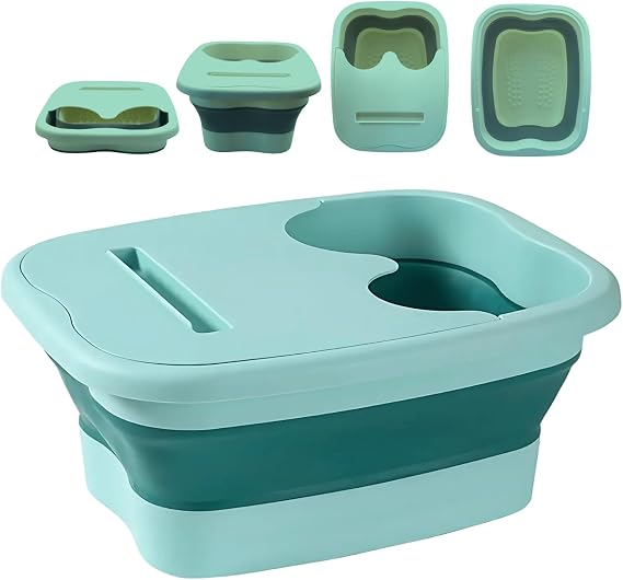 Collapsible Foot Spa Bath – Portable Pedicure Bowl & Soaking Basin for Feet – Manual Foot Bath Bucket for Foot Care, Relaxing Feet Soak, and At-Home Spa Treatments – Green