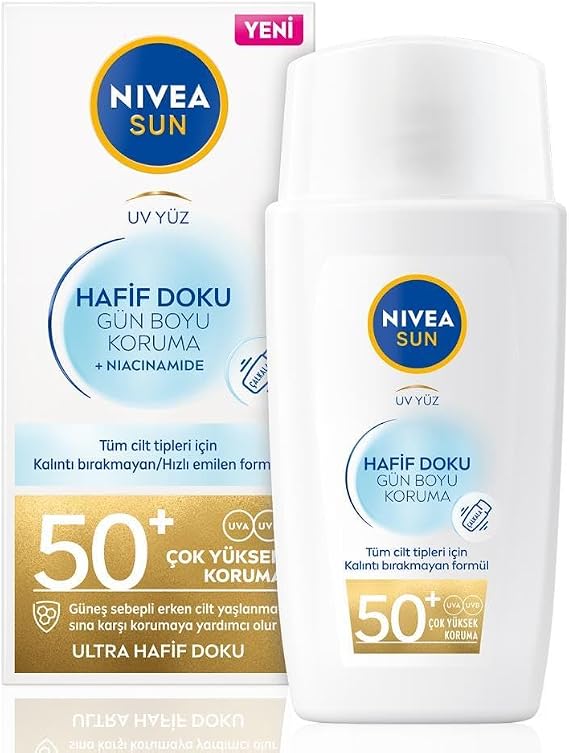 NIVEA SUN SPF50+ Hafif Dokulu Güneş Koruyucu Yüz Kremi 40ml, Yüksek Güneş Koruyucu, Erken Yaşlanma Karşıtı, Tüm Cilt Tipleri