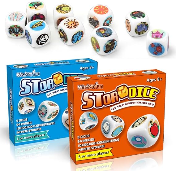 Bundle: Story Dice Set*2, 18 Dices Double Fun, 108 Images Storytelling Cubes for Early Eucation, Language Expression, Imagination, Family Reunion/Party/Gifts for Kids/Adults, Solo/Multiplayers