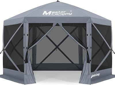 MASTERCANOPY 10x10FT Pop Up Gazebo Screen Tent - Instant Screen House with Netting, Quick Set, Outdoor Canopy Shelter with Carry Bag for Camping, Backyard & Patio Gray