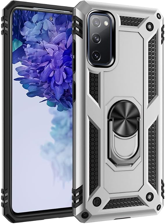 Samsung Galaxy S20 FE Uyumlu Kılıf Tank Yüzüklü Silikon Kapak - Gümüş