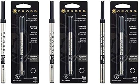 Cross Refill for Selectip Gel Roller Ball Pen, Black, 1 per Card (8523) (Thr ack, Black)