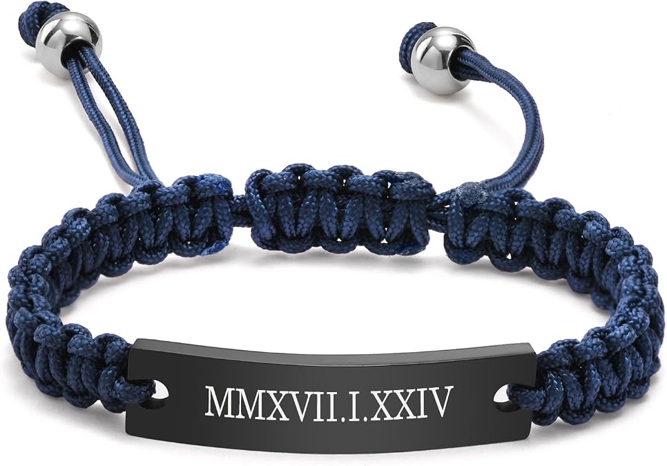 MEALGUET Personalized ID Couple Bracelets Custom Engraving Handmade Braided Rope Wrist Bangle for Men Women Friendship, Adjustable,Customized Bracelet Gift for Men Husband