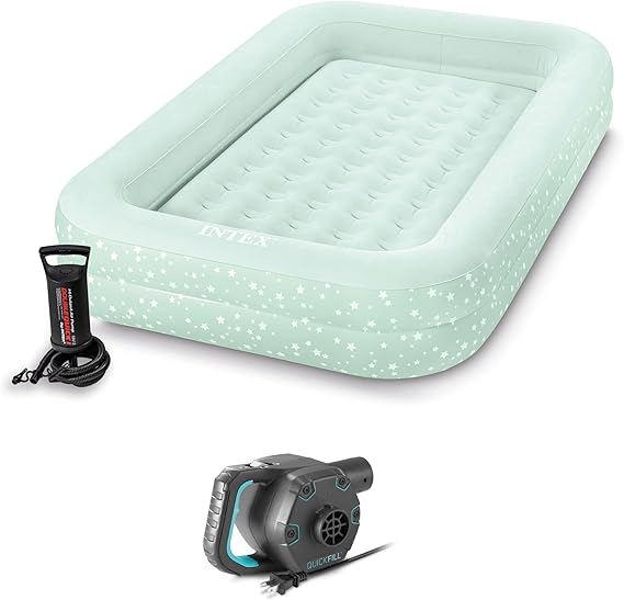 Intex 66810EP Inflatable Kidz Travel Bed Set: Air Mattress Includes Hand Pump and Carry Bag Indoor Use 28" x 52 x 4 Bundled w/Electric Pump