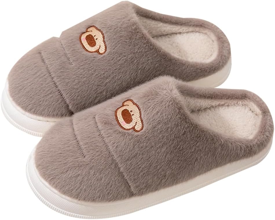 Rungion Cute Animal Slippers for Women Men Indoor Memory Foam House Slippers Warm Winter Fuzzy Bedroom Non-Slip Shoes