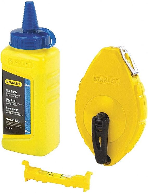 STANLEY Chalk Line Box Set, Blue Chalk with Plastic Line Level, 4oz, 3-Piece (47-443)