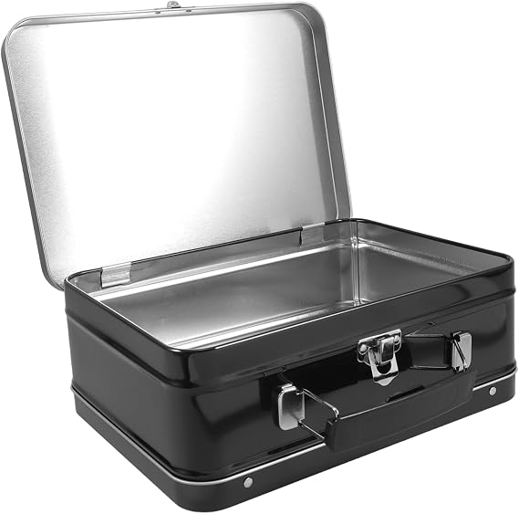 Portable Tinplate Lunch Box with Locking Hinged Lid Metal Food Container for Picnics Retro Style Lunch Box
