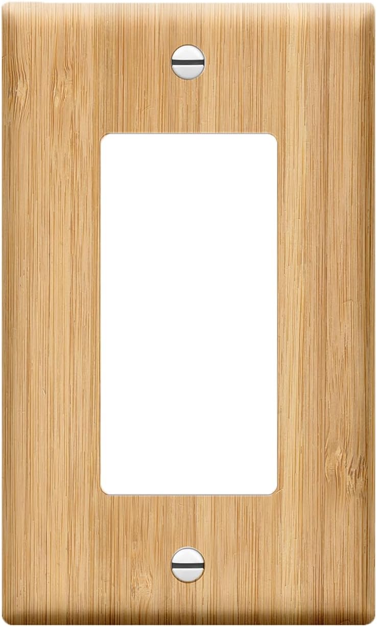 1 Gang Rocker Wallplates, Bamboo Switch Plate Covers Decorative, Light Switch Plate Outlet Cover for Bedroom Kitchen Home