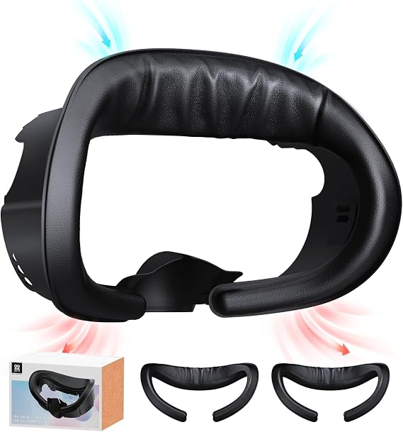 3-in-1 PU Leather Facial Interface for Meta Quest 3 Christmas, Bigger FOV Frame, Thicked Face Pad Widly Cushion Enhance Comfort | Immersive Nose Light Blocker, Vent Grills Reduce Lenses Foggy