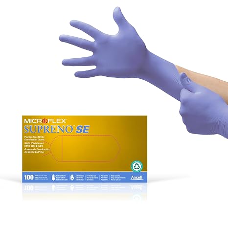 Ansell MICROFLEX SU-690 Disposable Nitrile Gloves, Latex-Free, Powder-Free Glove for Cleaning, Mechanics, Automotive, Industrial, or Medical applications, Violet, Size X-Small, Box of 100 Units