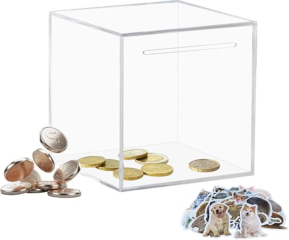 Clear and Unopenable Piggy Bank, Transparent Money Box for Cash Savings, Must-Break-to-Open Acrylic Coin Bank Change Jar for Real Money, Birthday Gifts for Kids & Adults (Square, Small)