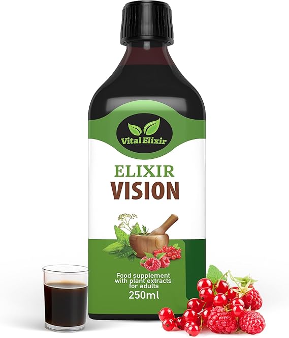 Elixir Vision, Nutritional Food Supplement with Plant Extracts for Adults – Herbal Liquid Formula with Eyebright & Marigold – 250ml – Vegan & Gluten-Free