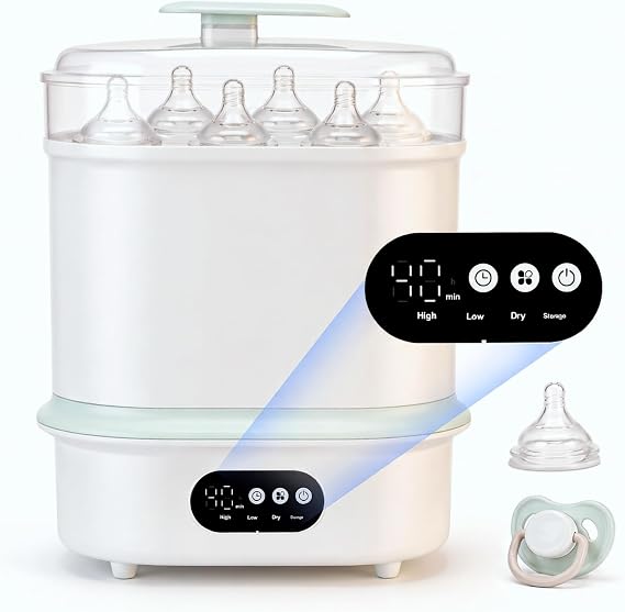 Steriliser for Baby Bottles, 4 in 1 Electric Steam Baby Bottle Washer Steriliser and Dryer, Hold 6 Bottles, 2 Layer Large Capacity Infant Bottle Washer, for Pacifiers, Pump Parts and Feeding