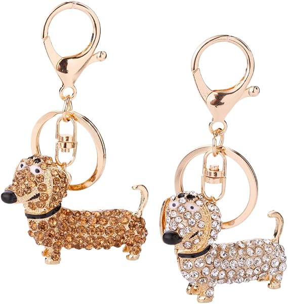 2Pcs Elegant Sparkling Dachshund Bag Charm Chic Keychain for Ladies Cute Ramadan Fashion Accessory with Lobster Clasp
