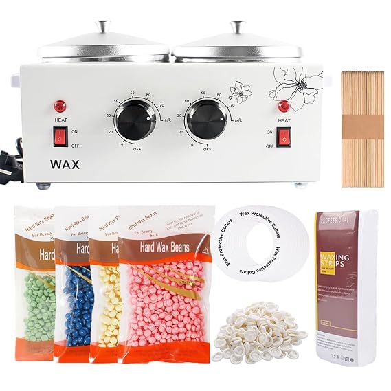 iMeshbean Double Wax Warmer Heater, Hair Removal Waxing Kit Hot Paraffin Skin Care Machine SPA Tool Kit with 400g Tea Tree Hard Wax Beans