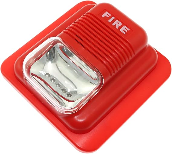 Fire Alarm Fire Sound and Light Alarm 12/24V DC Wired Fire Alarm Strobe Siren Sound Alarm Safety System Sensor with LED Flashing Light Indicator