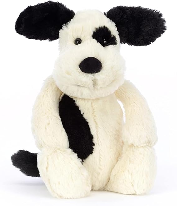 Jellycat Peluche Bashful Black & Cream Puppy Medium - L: 9 cm x l : 12 cm x H: 31 cm