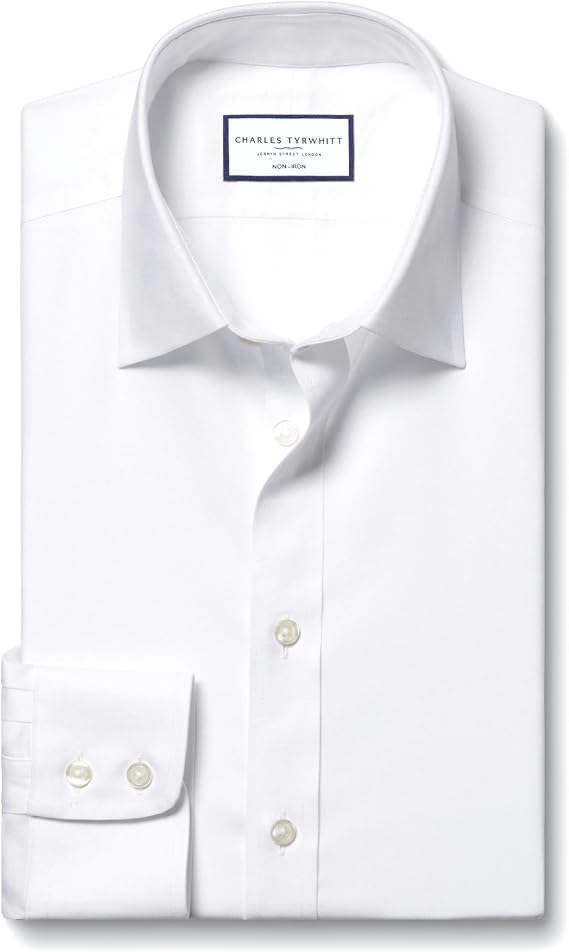 Charles Tyrwhitt Shirts for Men Twill Non-Iron Formal Dress Shirt Long Sleeve Cotton Shirt Slim Fit with Classic Collar