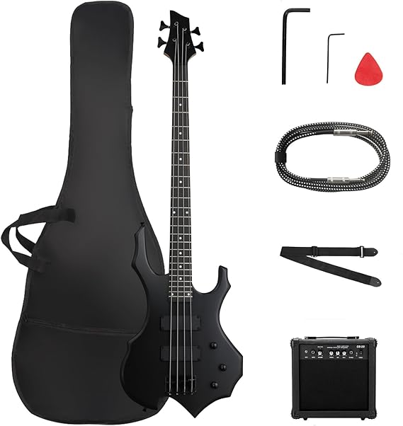 Ktaxon Electric Bass Guitar Full Size Flame Design Bass Guitar Kit (Matte)