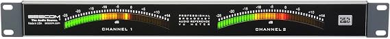 Sescom 1RU Balanced Stereo Analog Audio Reference VU Meter, Controlled Ballistic 40-LED per Channel Display