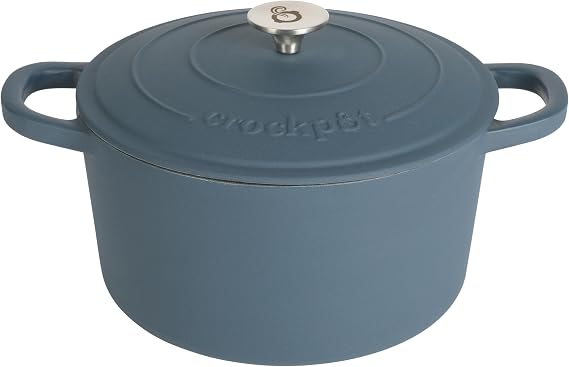 Crock-Pot Artisan 5-Quart Round European Enameled Cast Iron Dutch Oven with Lid Matte Navy Blue, Durable Oven Safe Cookware