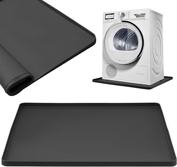 2 Pack Washing Machine Drip Pan, 27 x 27 Inch Washer Drain Pan, Prevent Water Leakage & Protect Floor, Non-Slip & Anti-Vibration Soft Silicone Mat with Raised Edge, for Under Washer or Dryer Drip Tray